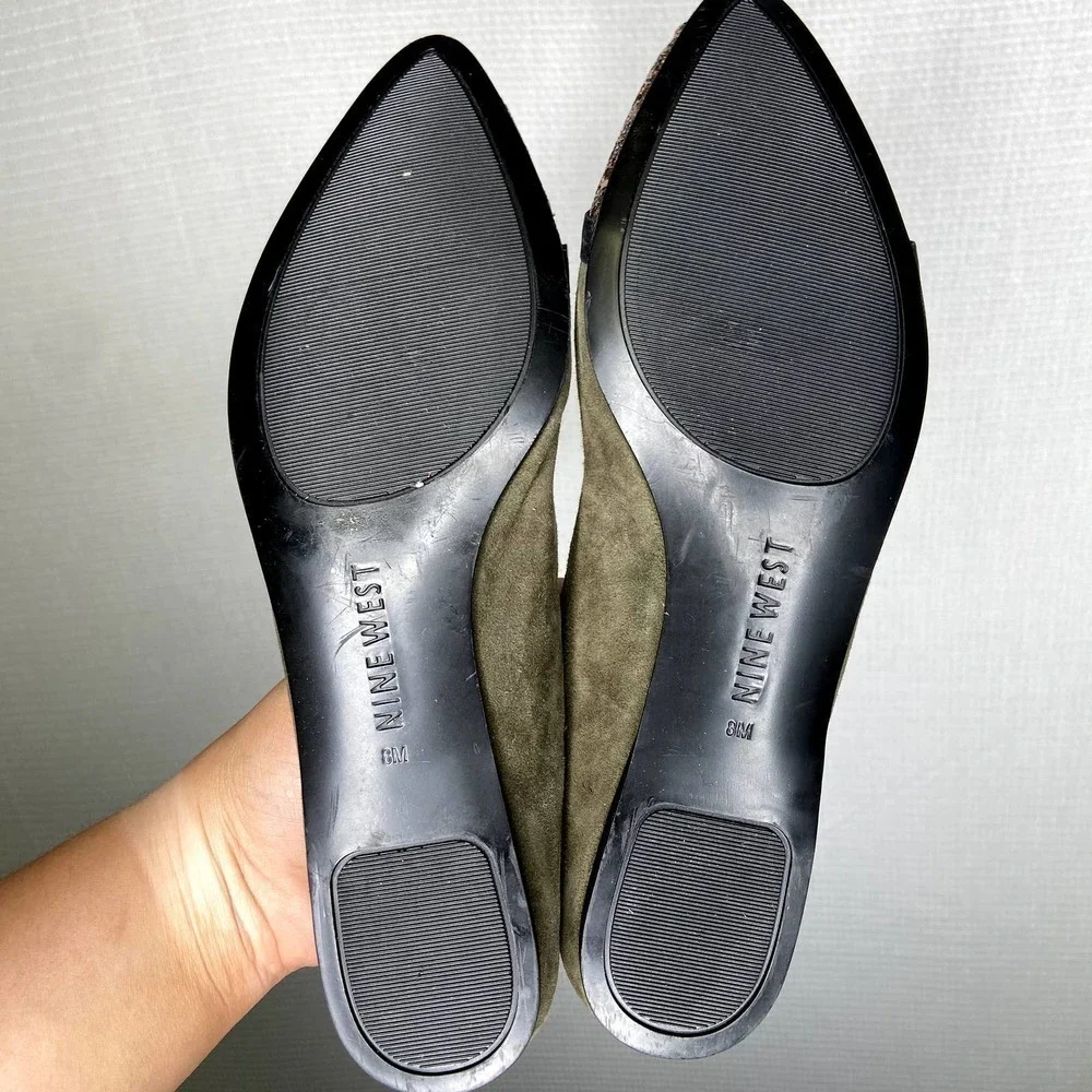 Nine West | Pointed Toe Green Flats‎ Glitter 8
